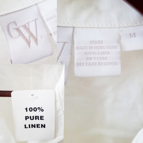 💯White Linen Oversized Short Sleeve Blouse/Top| Buttons Down| Pockets - Picture 4 of 6